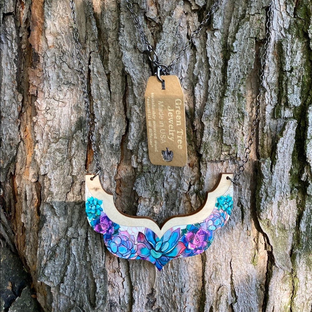 Succulent Necklace - Laser Cut Wood Necklace